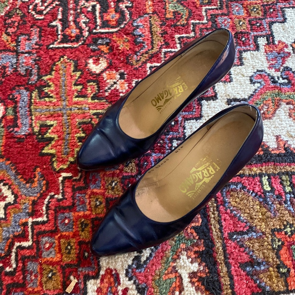 Salvatore Ferragamo Navy Medium Heel Pump